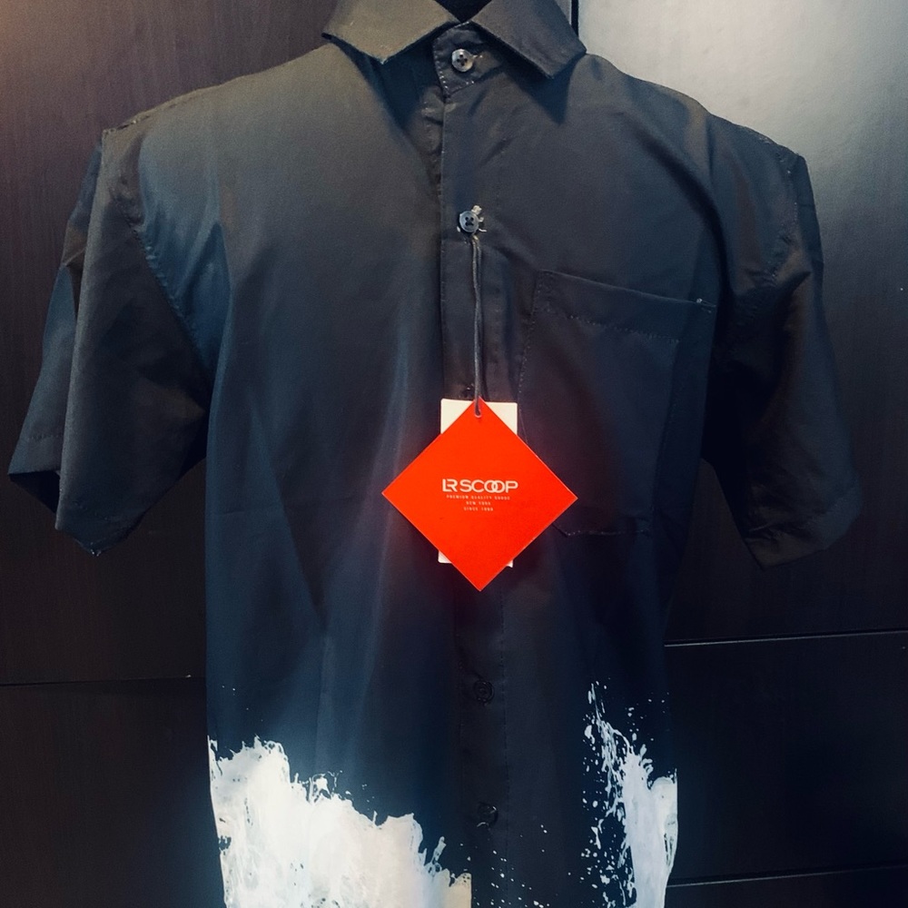 Men’s LR SCOOP Black Button Shirt w/ White Pattern